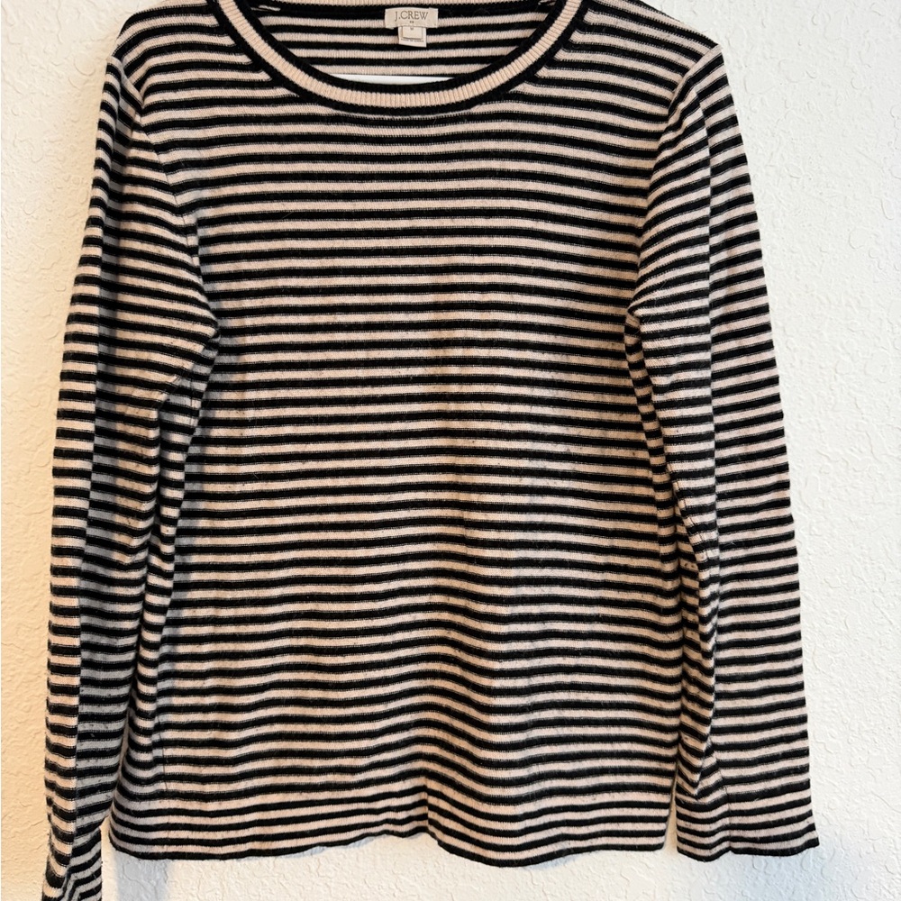 J. Crew Black and White Striped Crew Neck Sweater